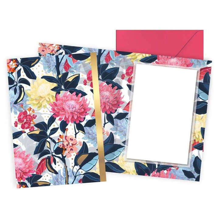 Felicitare KUKARTKA, set, B6, 16.6x11.7cm, decorata cu folie metalica si brokat, interior colorat cu urari