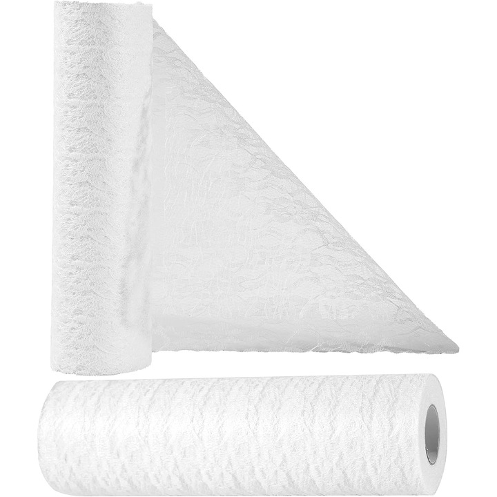 Asztali futó vagy székdekoráció készítéséhez, 30 cm x 25 m, mosható poliészter, fehér