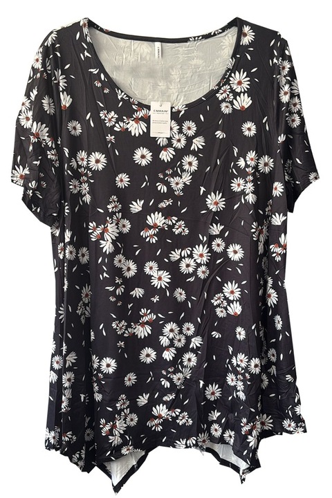 Bluza cu maneca scurta asimetrica dama, model 3, negru floral, Enmain, Floral