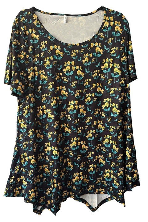Bluza cu maneca scurta asimetrica dama, model 1, galben floral, marime 2xL, Enmain