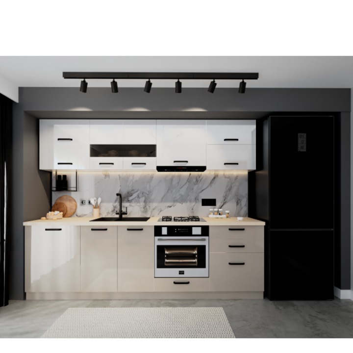 Bucatarie Daria MDF V1 Alb Cappuccino 260x60x200 cm