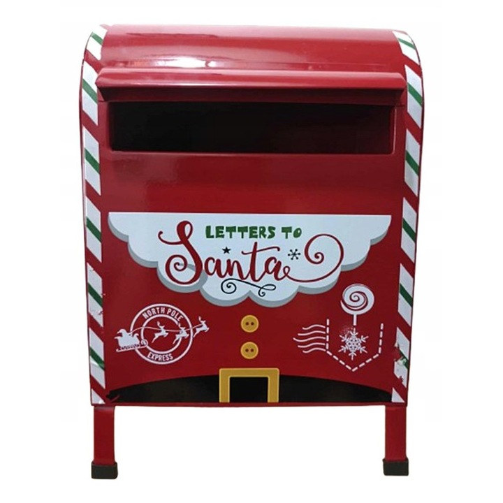 Cutie poștală decorativă de Crăciun roșie metalică, 31x21x19cm, set decoratiuni
