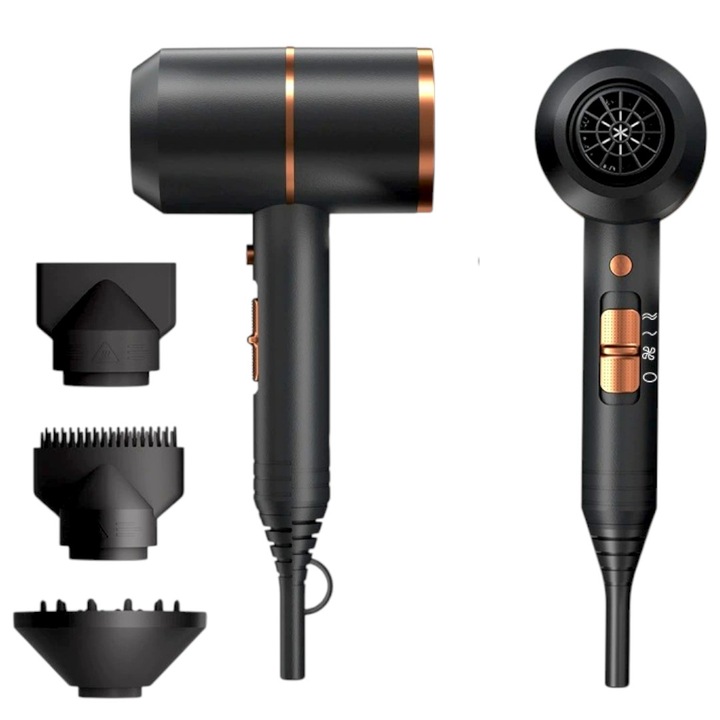 Uscator de Par Profesional 1800W cu Ioni Negativi, 2 Viteze, 3 Trepte de Temperatura, Turbo Uscare Rapida, Motor Puternic, Stralucire si Volum, Ideal pentru Salon sau Acasa