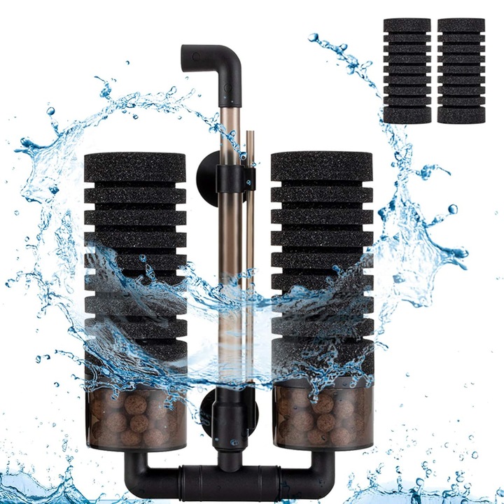 Filtru Intern pentru Acvariu, Sofia CONCEPT®, Material ABS, cu Ventuza Fixa, Bile Ceramice, Folosit pentru Oxigenare Sporita si Functionare Ultra-Silentioasa, potrivit pentru Acvariu de 57 pana la 208 Litri（M）, Negru