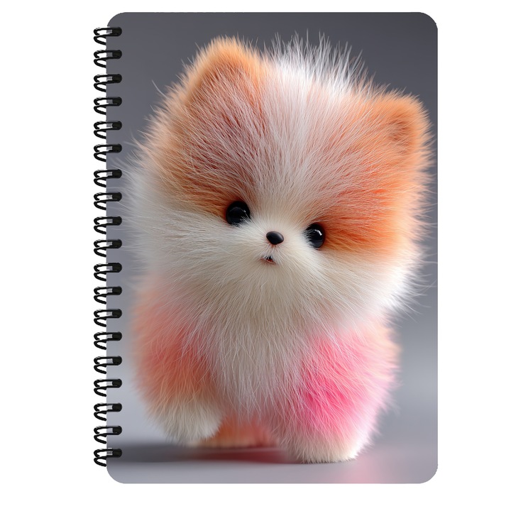 Agenda A5, Catelus Pufos, Maro Si Alb, Coperta Mdf, Spira Metalica, 130 Pagini