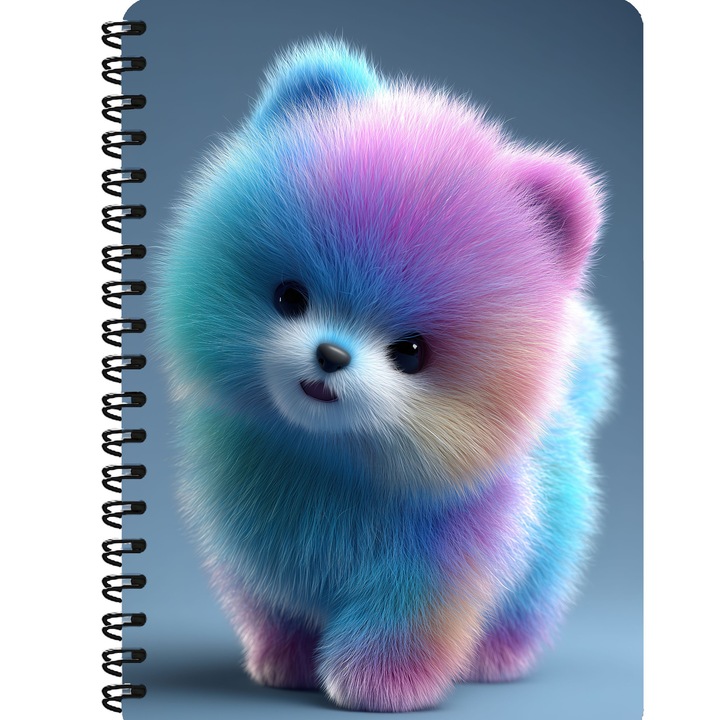 Agenda A5, Catelus Colorat, Coperta Mdf, Spira Metalica, 130 Pagini