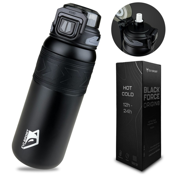 Termikus bögre kávéhoz, teához, termosz, szivárgásmentes, csúszásmentes, 700 ml, Evi Sport Storm Mug, rozsdamentes acél 316, Zero-Tilt rendszer, újrafelhasználható szívószál, 12-24 órás hőmérséklet-tartás, utazáshoz, irodába, autóba, prémium ajándék