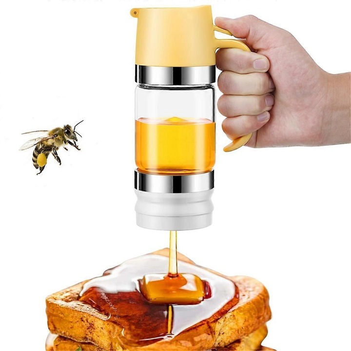 Mézadagoló, 300ml, cseppmentes kialakítás, üveg és műanyag