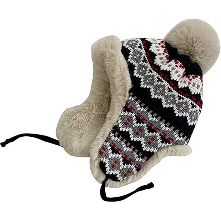 Női téli sapka, füles, gyapjú, 56-58cm