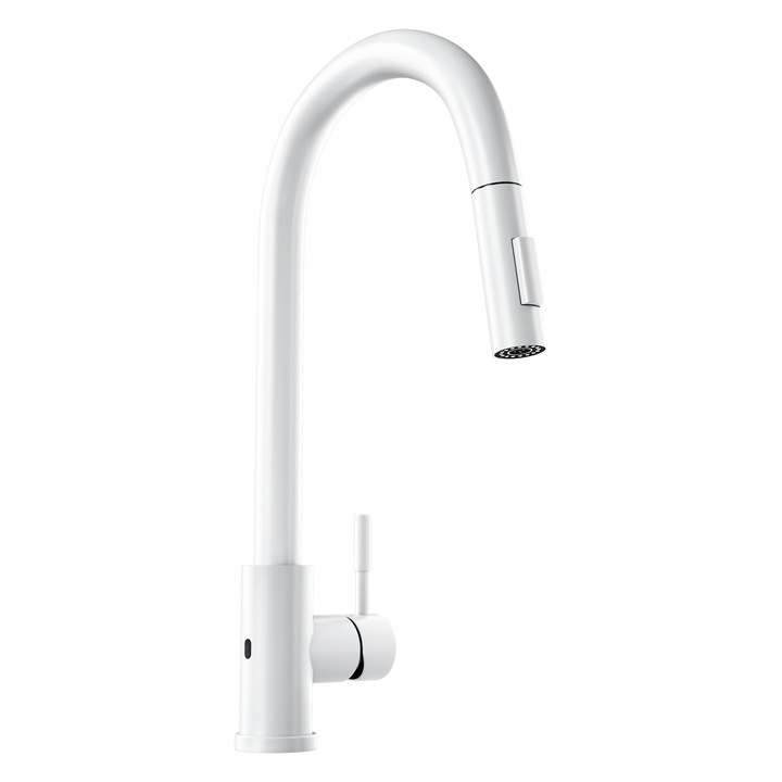 GLOBALO LORETIO ALBA Érintés nélküli konyhai csaptelep, kihúzható zuhanyfejes tömlővel, érintésmentes működtetés, automata mozgásérzékelővel és egykaros vezérléssel