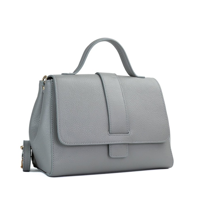 Poseta Piele Elvila - Gri, Geanta Casual din Piele Naturala, Geanta, Genti