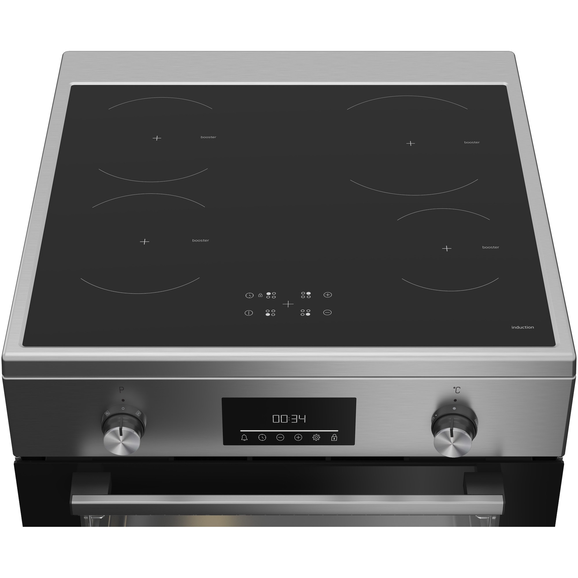 Aragaz Beko FBSM69301SXT, Electric, 4 zone de gatit, Booster, Gatire asistata de abur, Timer, Clasa A, 60 cm, Argintiu