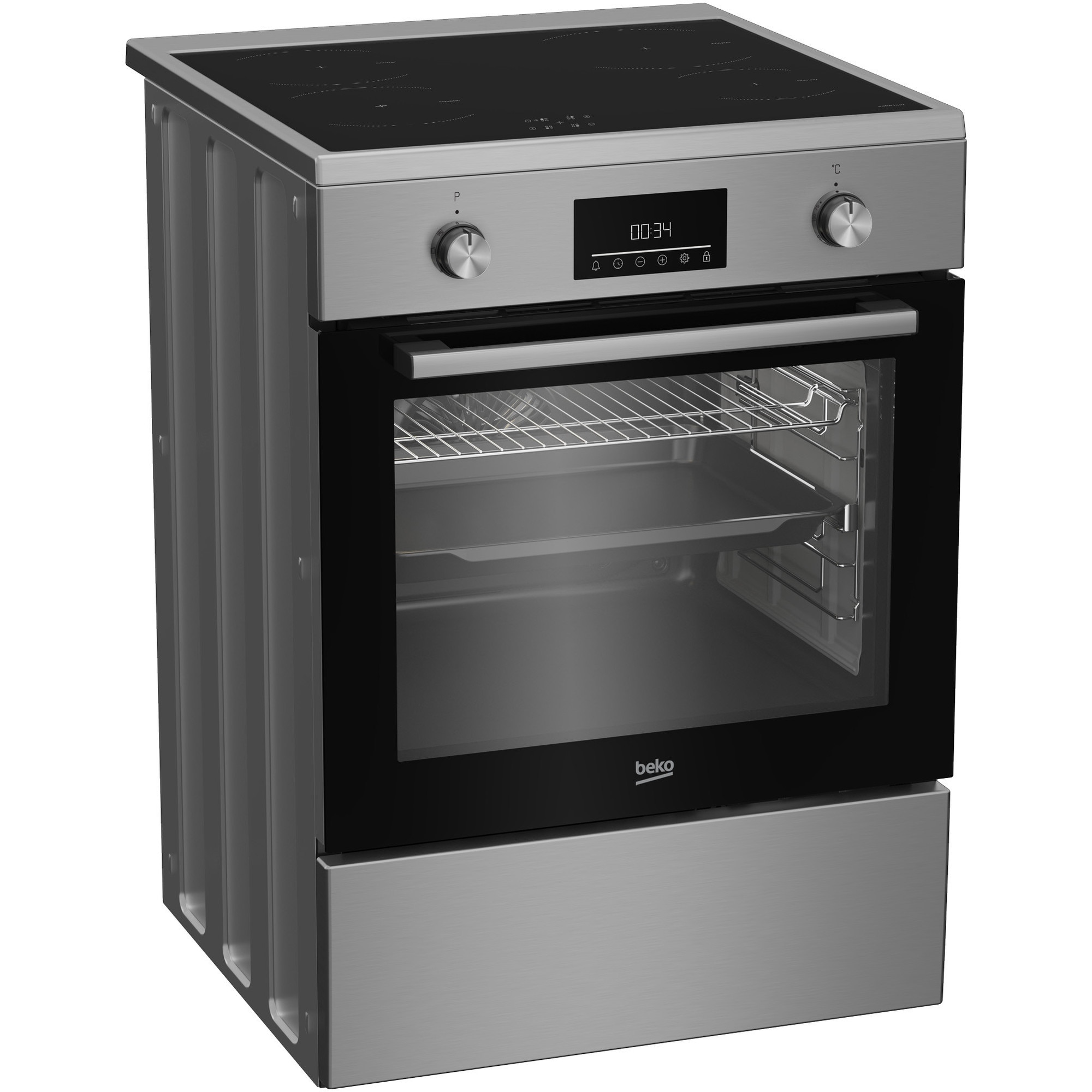 Aragaz Beko FBSM69301SXT, Electric, 4 zone de gatit, Booster, Gatire asistata de abur, Timer, Clasa A, 60 cm, Argintiu