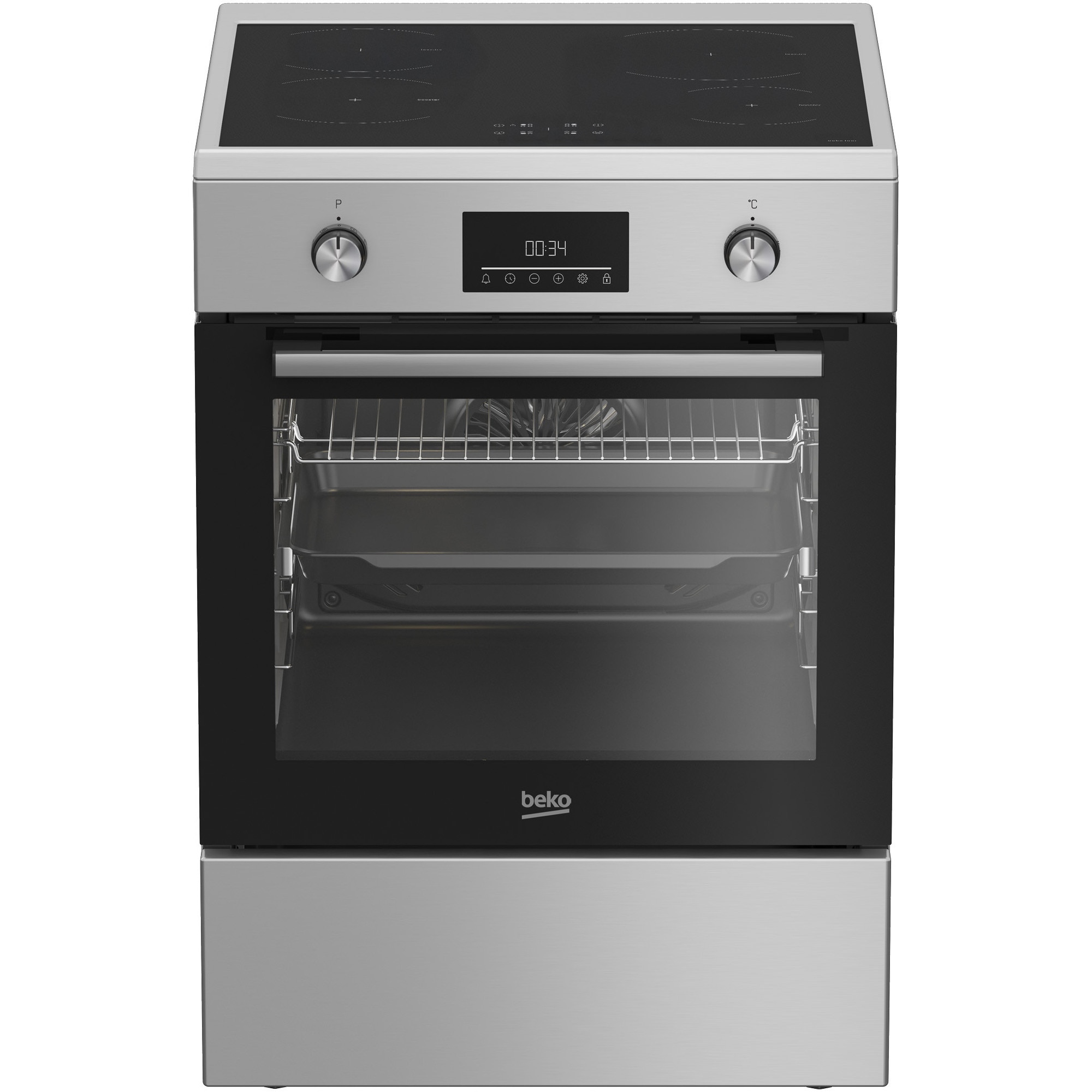 Aragaz Beko FBSM69301SXT, Electric, 4 zone de gatit, Booster, Gatire asistata de abur, Timer, Clasa A, 60 cm, Argintiu