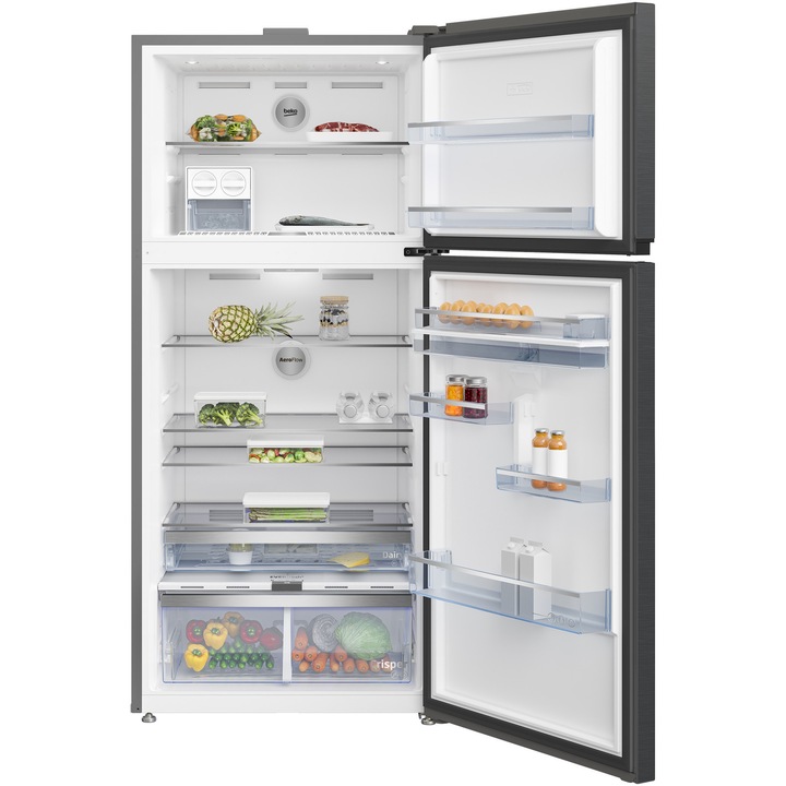 Frigider cu doua usi Beko RDNE650E40DZXBRN1, 630 l, Everfresh+, AeroFlow, Compresor ProSmart Inverter, Dozator apa, Clasa E, H 187,7 cm, Dark Inox