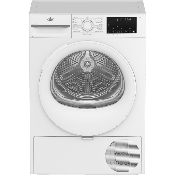 Uscator de rufe Beko BM3T4723WWEU, Pompa de caldura, 7 kg, 15 programe, Clasa D,Motor ProSmart Inverter, EcoSense, Aquawave, Hygienic Drying, Alb