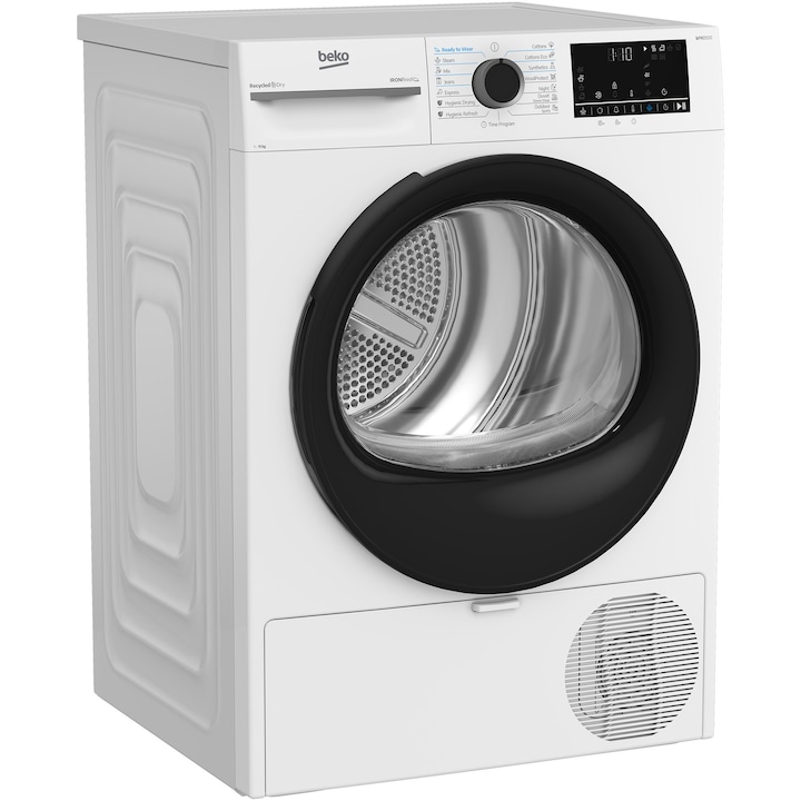 Сушилня Beko BM3T41233WBEU, Термопомпа, 11 кг, 15 програми, Клас D, Iron finish, Мотор ProSmart Inverter, Aquawave, Hygienic Drying, Бял