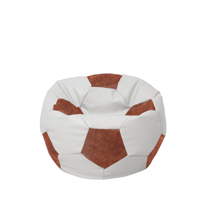 Fotoliu puf Baby Ball - imitatie piele - alb/coniac