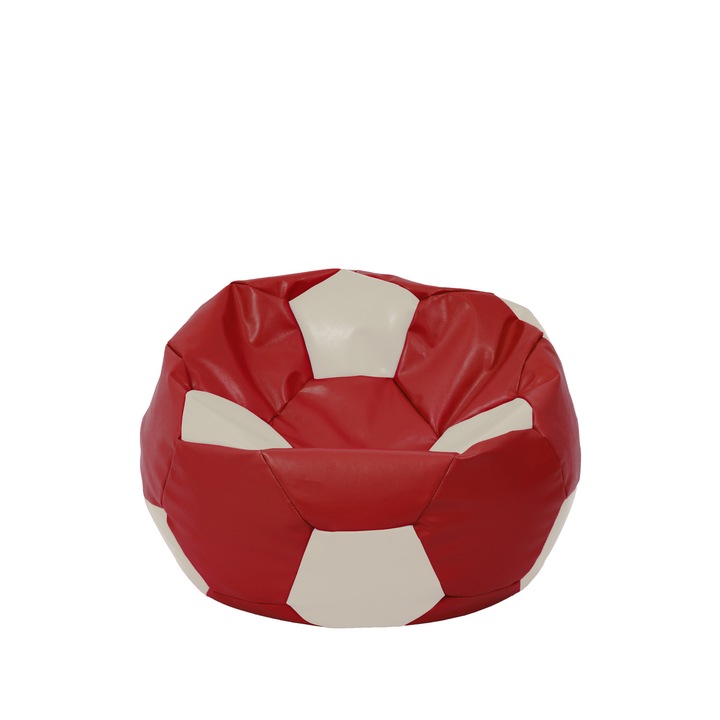 Fotoliu puf Baby Ball - imitatie piele - rosu/crem