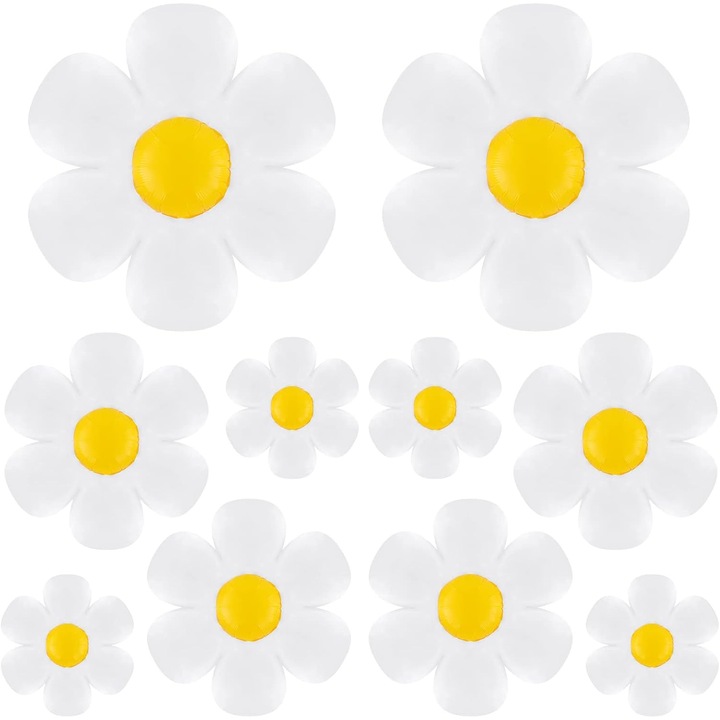 20 db-os százszorszép virágos lufi szett, fehér, vegyes méretek: 110x97cm, 71x71cm, 50x40cm