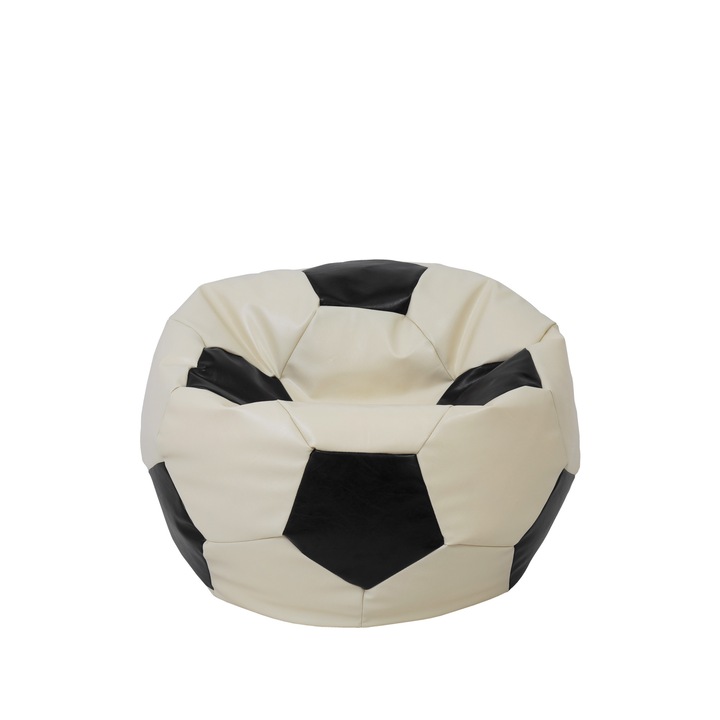 Fotoliu puf Baby Ball - imitatie piele - crem/negru