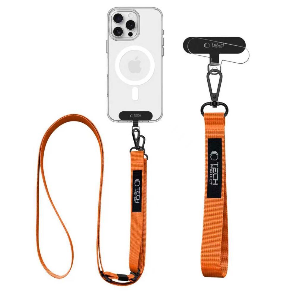 Huse de telefon compatibile Tech-Protect C6S cu Crossbody - cu curea pentru gât și încheietura mâinii, universal, portocaliu