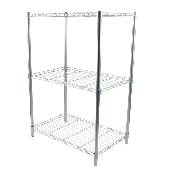 Fém 3 szintes polc, Vascső szerkezet, 30 kg teherbírás, Konyhába, Fürdőszobába és Irodai rendszerezéshez