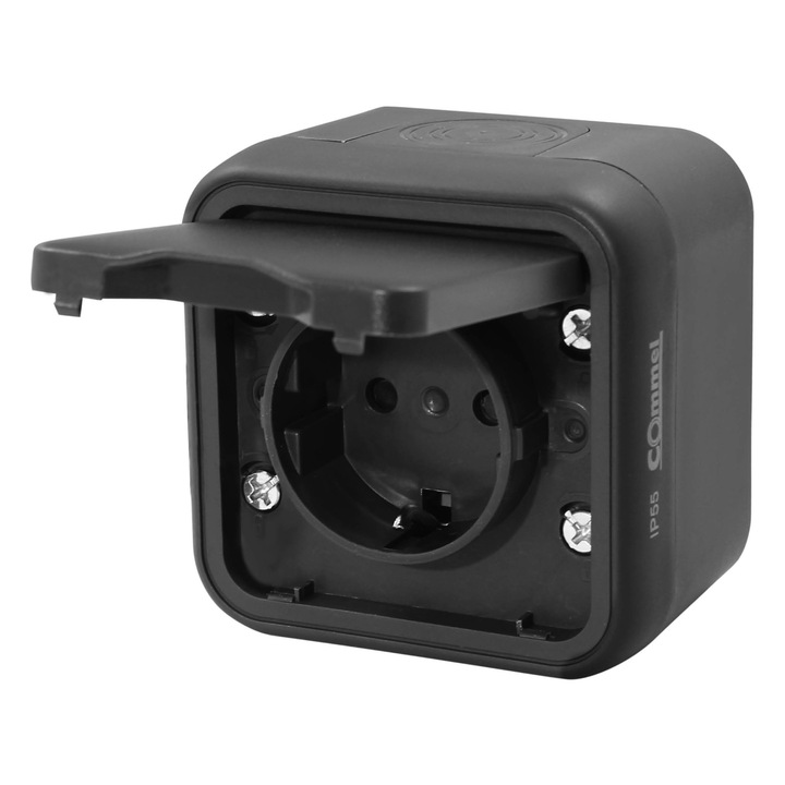 Priza simpla Schuko, aplicata, 16A, IP55, Antracit