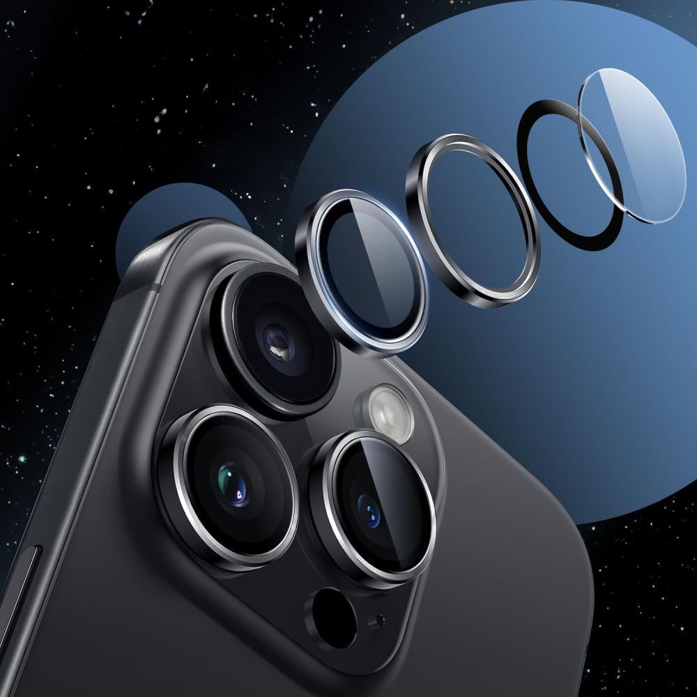 Folie sticla camera foto Tech-Protect CamRing Fit Plus compatibila cu iPhone 17, Mov