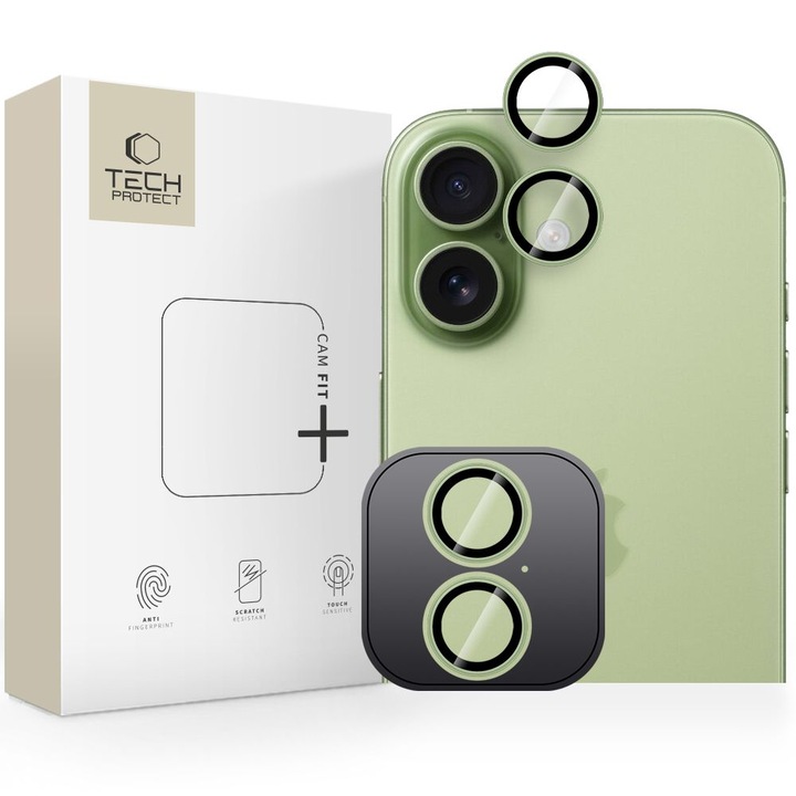 Folie sticla camera foto Tech-Protect CamRing Fit Plus compatibila cu iPhone 17, Verde