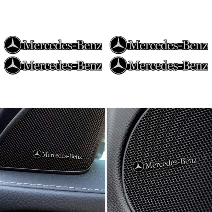 ARRRD® Set 4 Sticker Audio Auto Logo Mercedes-Benz–Din Aluminiu Premium, Personalizat Pentru Mercedes-Benz