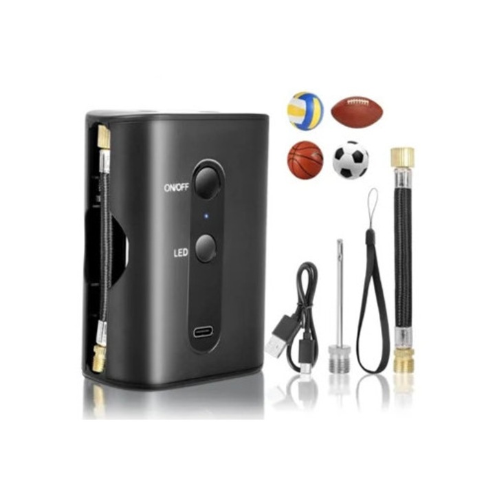 Pompa de umflat portabila electrica, 2 ace, 1 bocal, rapida