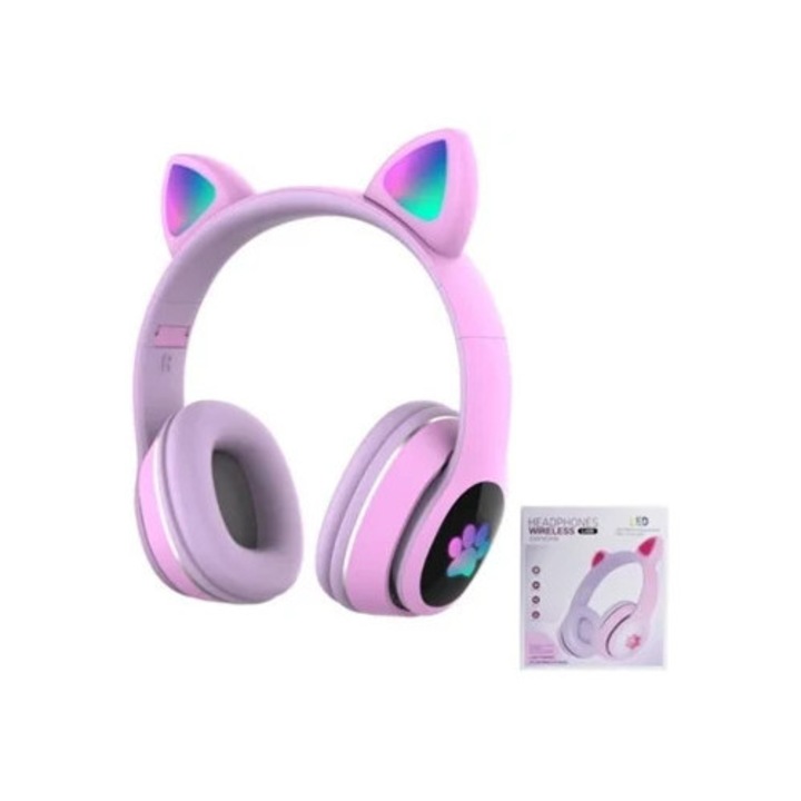 Vezeték nélküli fejhallgató, Bluetooth V5.0, sztereó, összecsukható, lila, mikrofonnal