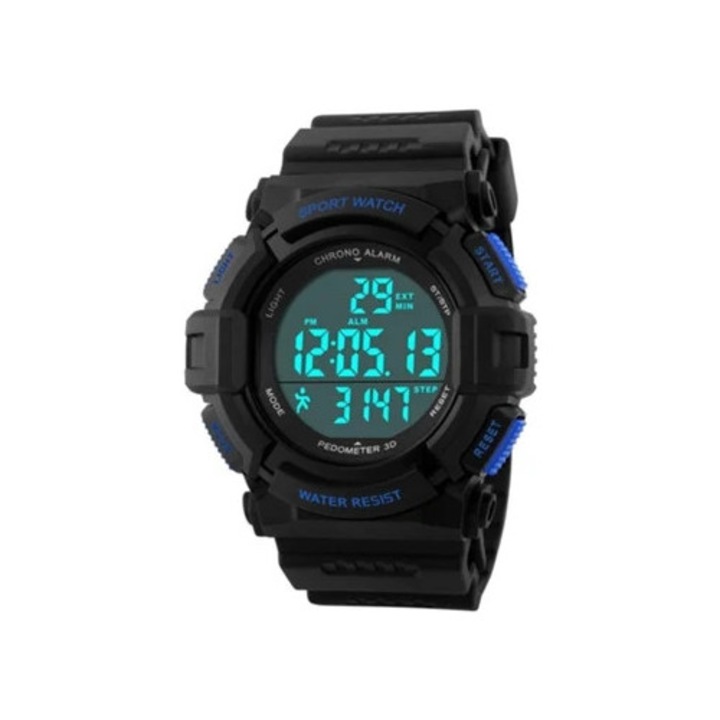 Спортен дигитален часовник, мултифункционален, с аларма и крачкомер, водоустойчив