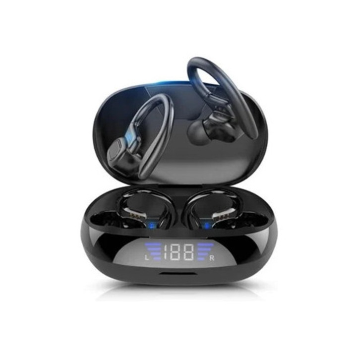 Vezeték nélküli fejhallgató, Bluetooth 5.0, IPX65, fekete