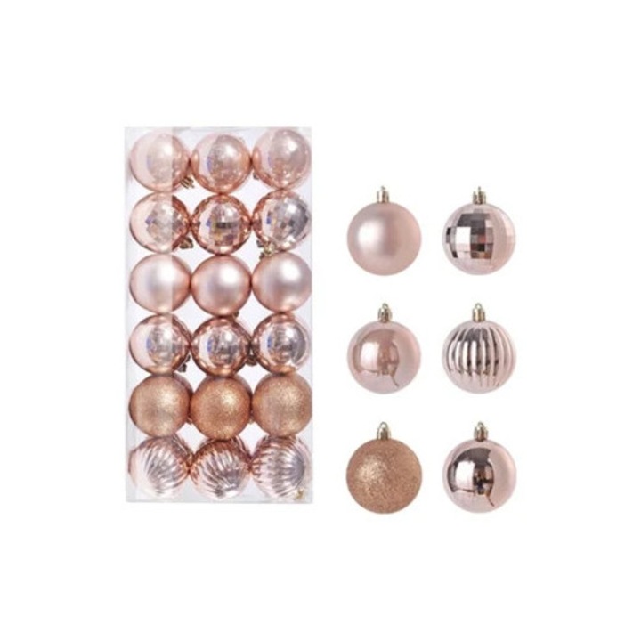 Set 36 Globuri de Craciun 4Cm Aurii si Roz