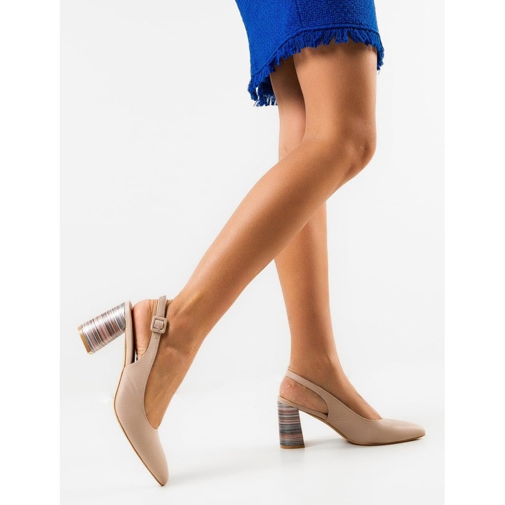 Pantofi cu toc dEpurtat Bej, 35 EU, Piele ecologica