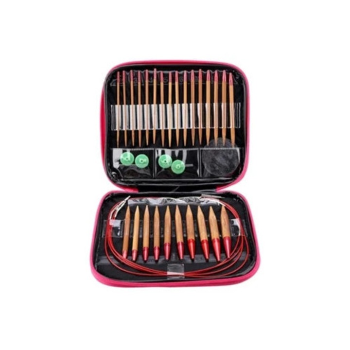 Set 13 Perechi ace tricotat circulare bambus 2.75-10 mm, Multicolor