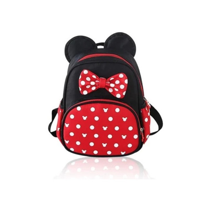 Rucsac pentru copii, Mini Mouse, impermeabil, negru/rosu