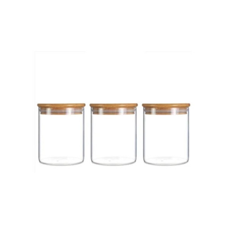 Borcane, sticla, 450 ml, 3 bucati, capac bambus