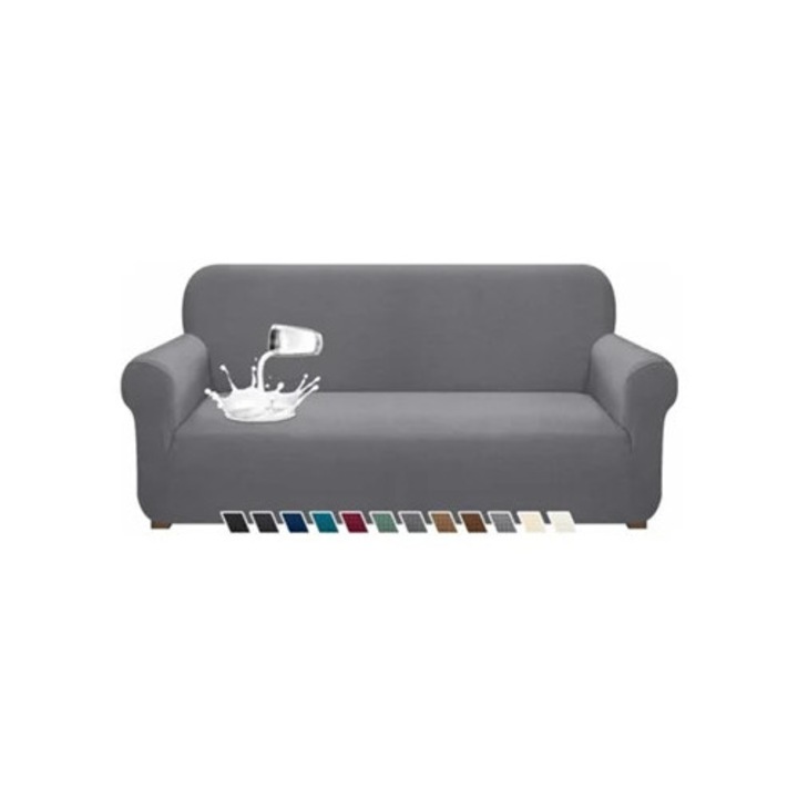 Husa elastica pentru canapea, impermeabila, antiderapanta, gri, 130x180cm