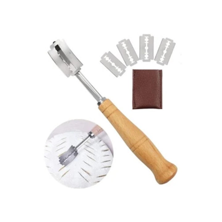 Tészta vágó kés, kenyér vágó kés, bagett vágó, pékáru jelölő ívelt tészta vágáshoz