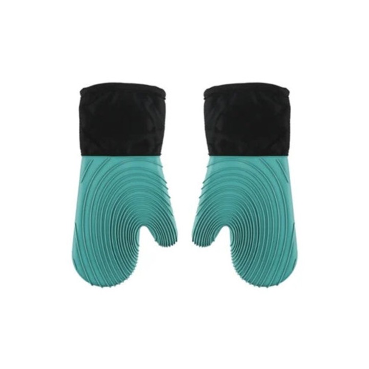 Szilikon konyhai kesztyűk, forrázásgátló, csúszásmentes, zöld, 1 pár