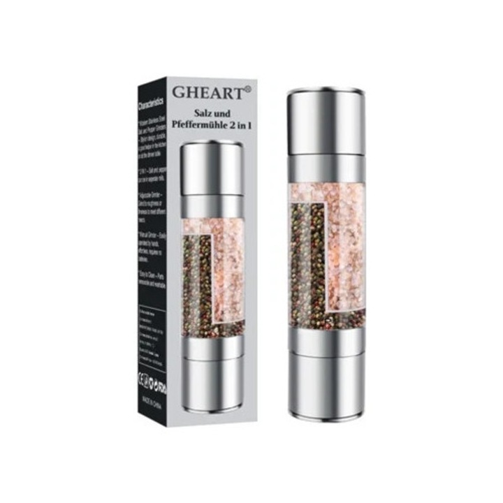 Rasnita si dozator condimente 2 in 1, ajustabil, otel