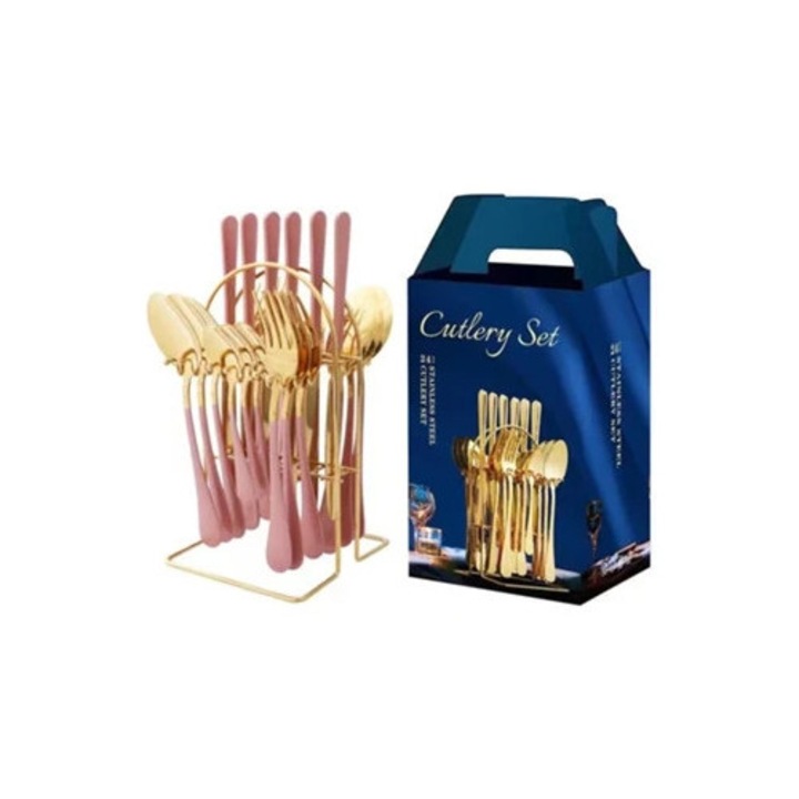 Set tacamuri din otel inoxidabil cu suport de depozitare, 24 piese