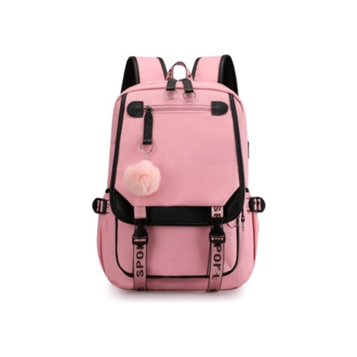 Nagy kapacitású vízálló hátizsák, rózsaszín, tinédzser diákoknak