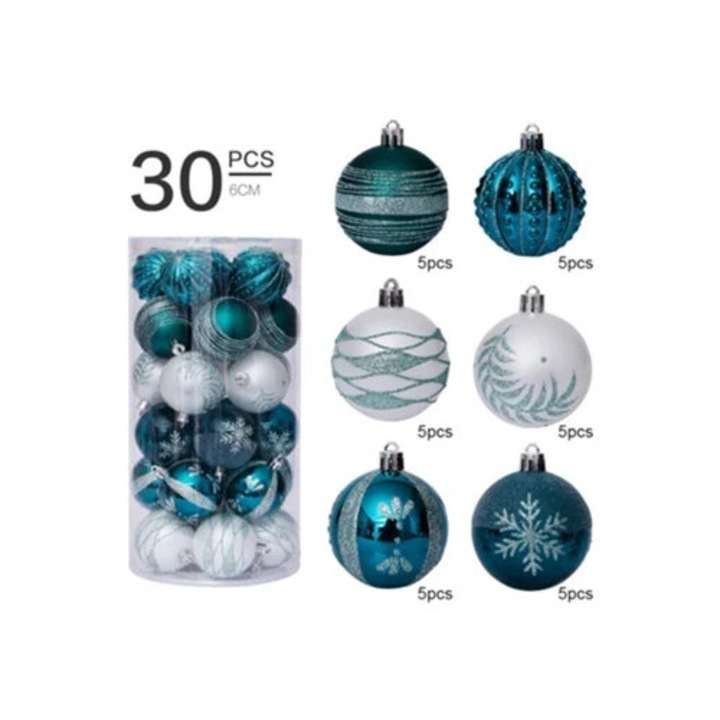 Set 30 Globuri de Craciun 6cm pentru Decorarea Pomului de Craciun