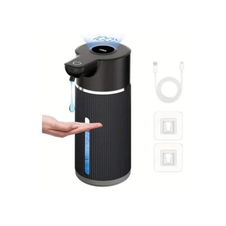 USB-s, újratölthető automata szappanadagoló, 4 állítható mód, fekete