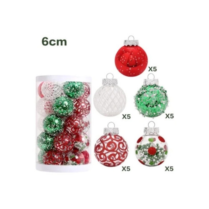 Globuri de Craciun set 25 buc, inquebravile, multicolor