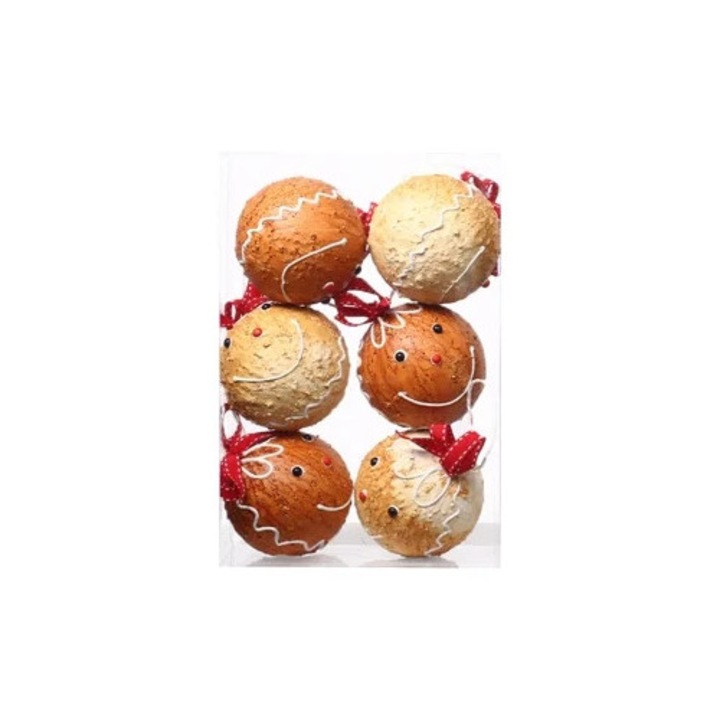 Globuri de Craciun, 8 cm, set 6 piese, design om de zapada, multicolor